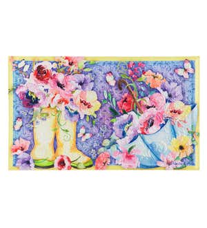 Indoor/Outdoor Floral Boots Embossed Floor Mat