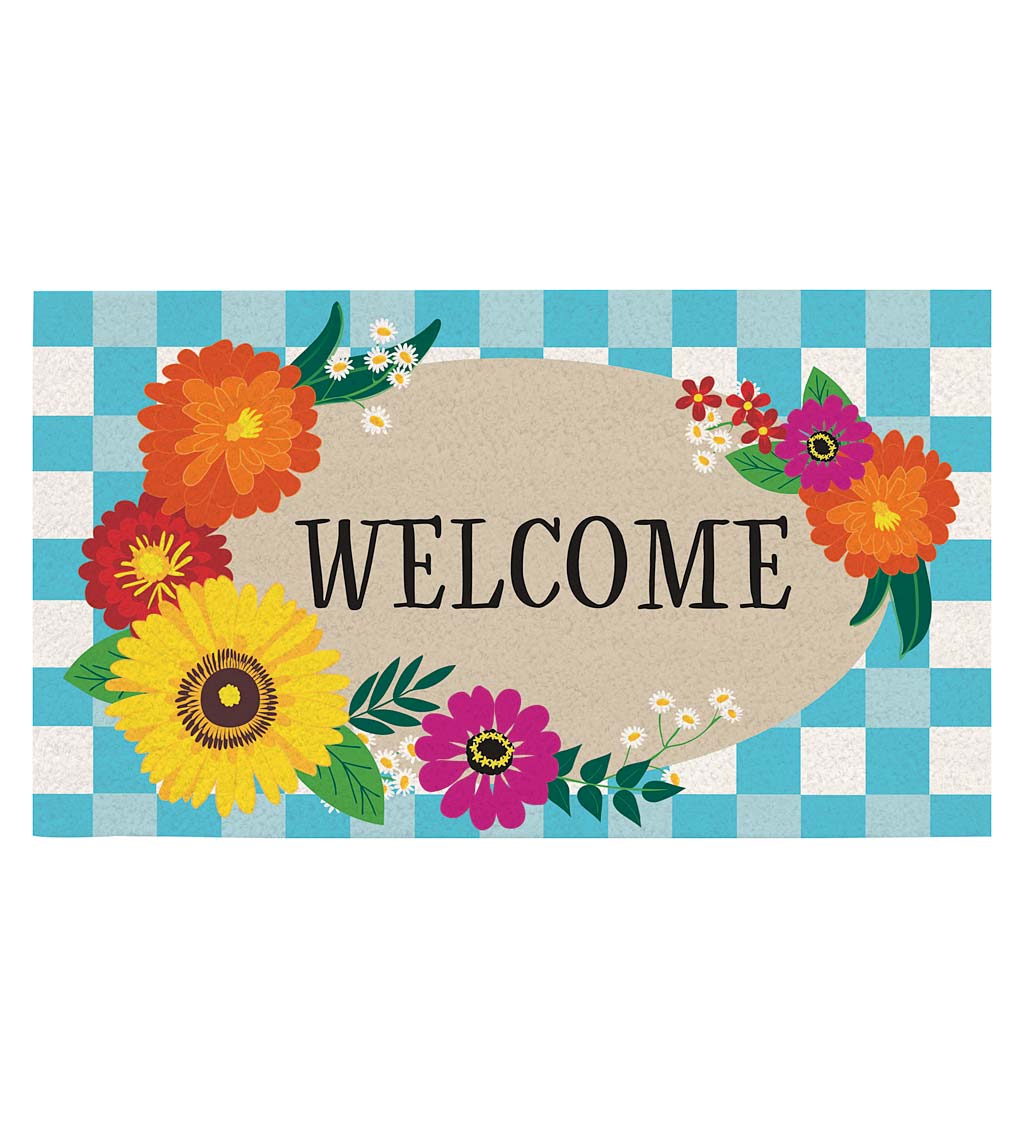 Plaid Floral Welcome Coir Mat