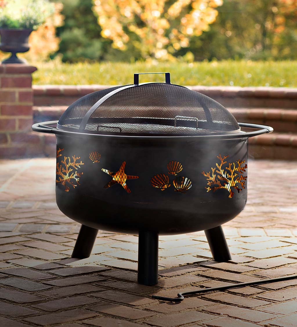 Coral and Shell Metal Firepit