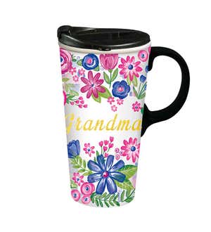 Floral 17 oz. Ceramic Travel Cup in Gift Box