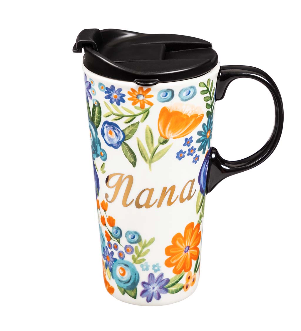 Floral 17 oz. Ceramic Travel Cup in Gift Box