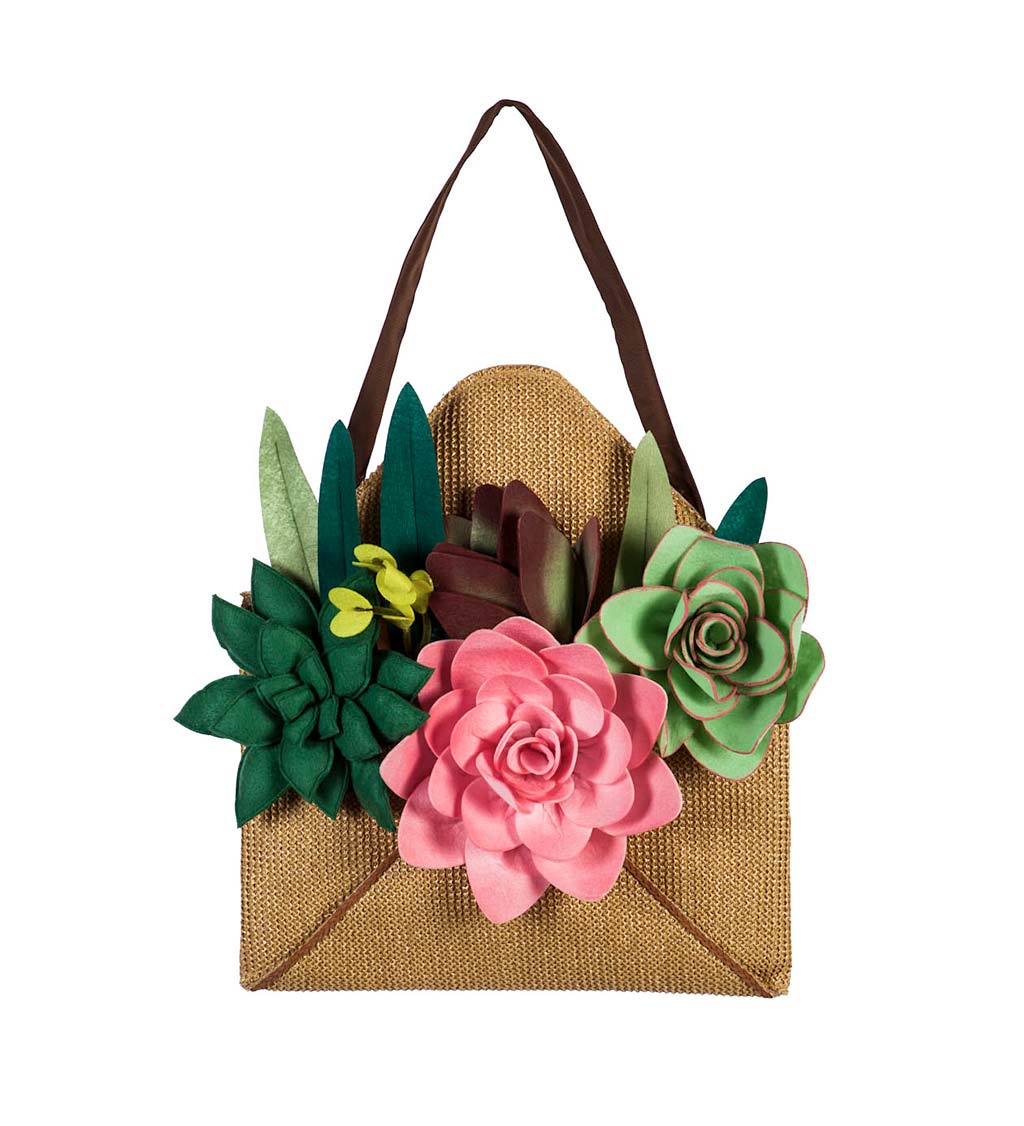 Burlap Envelope of Succulents Hanging Door Décor