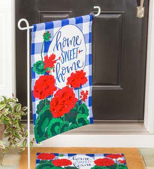 Geraniums Home Sweet Home Linen Garden Flag