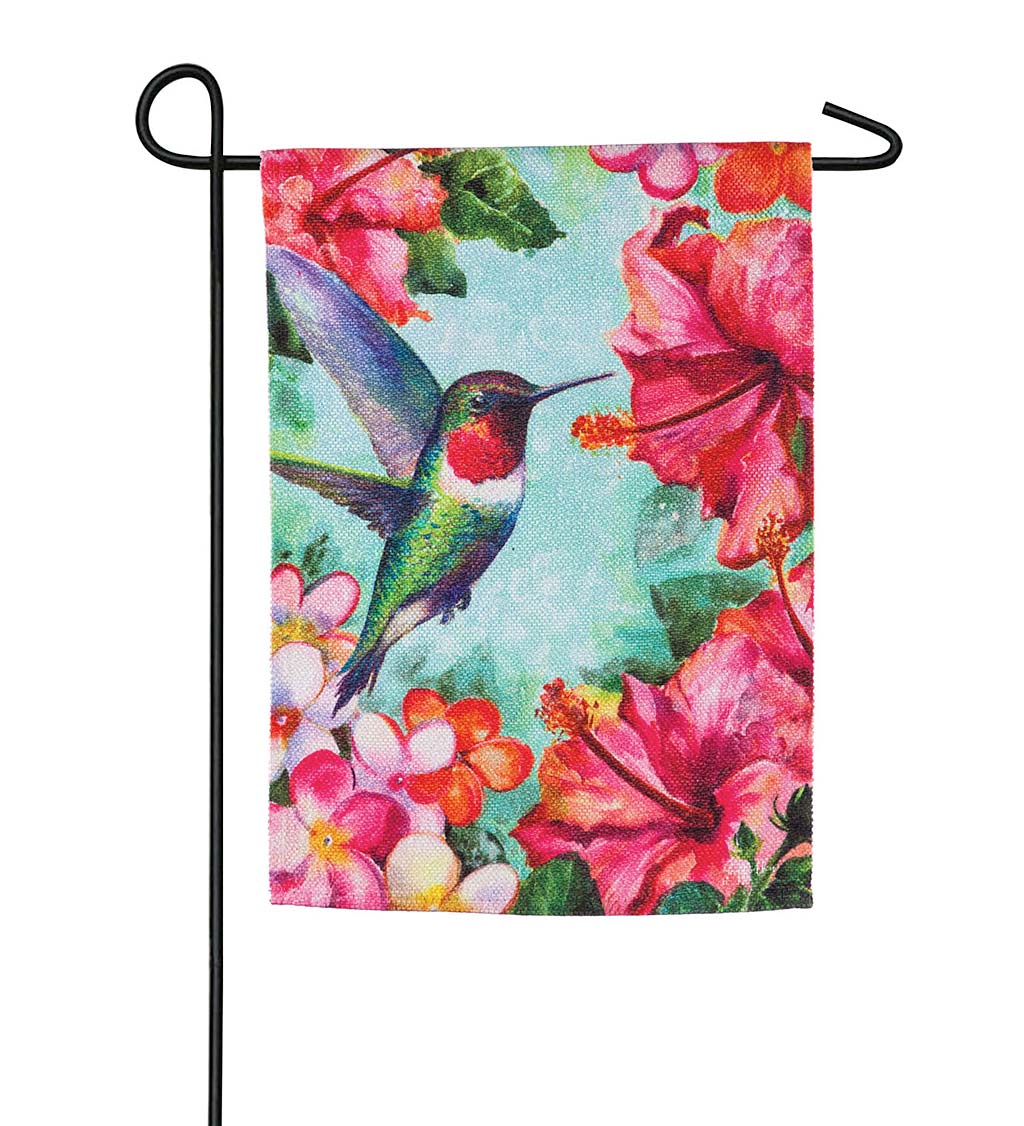Hummingbird and Hibiscus Textured Suede Garden Flag