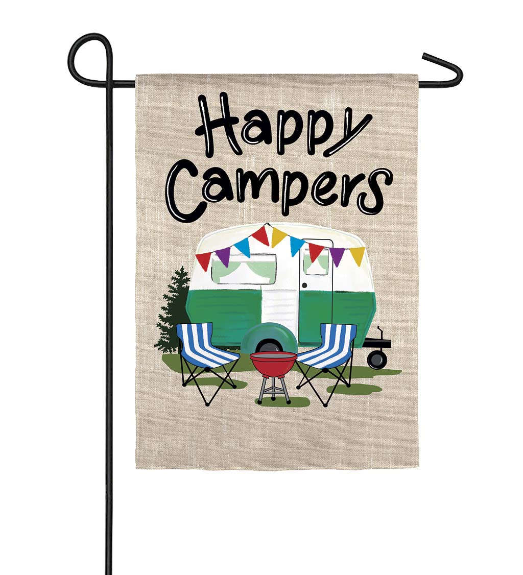 Happy Campers Travel Trailer Suede Garden Flag