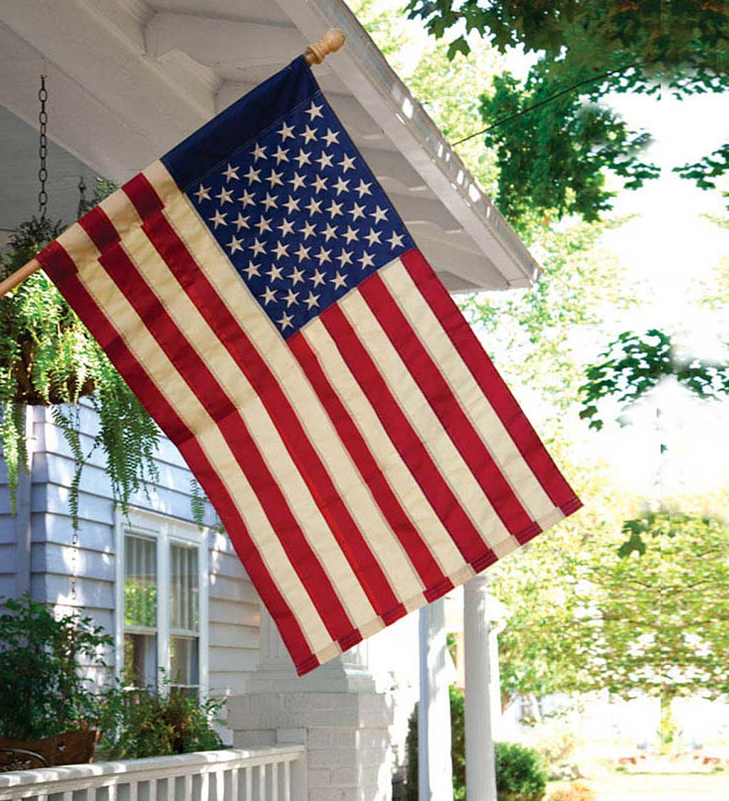 Tea-Stained American Flag Applique House Flag
