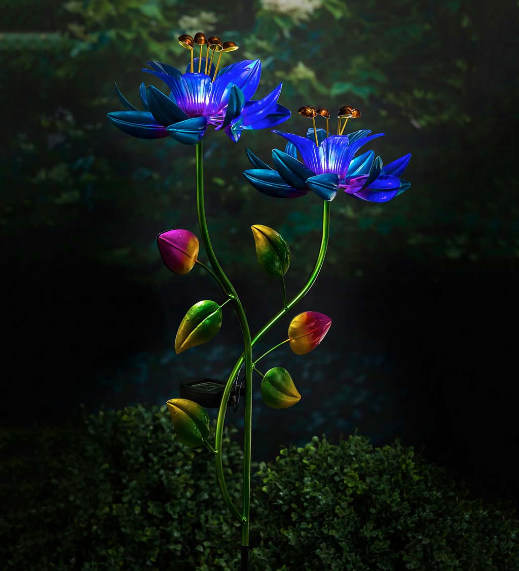 Solar Blue Flowers Wind Spinner Garden Stake