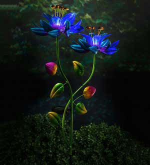 Solar Blue Flowers Wind Spinner Garden Stake