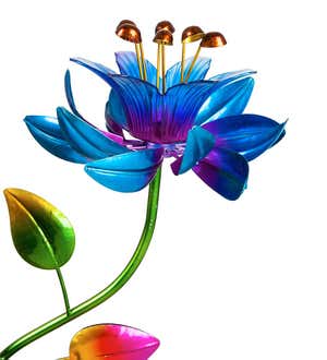 Solar Blue Flowers Wind Spinner Garden Stake