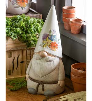 14"H Ceramic Wildflower Gnome Garden Statue