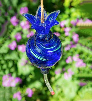 Hanging Art Glass Hummingbird Feeders with Built-In Ant Moat, Set of 3