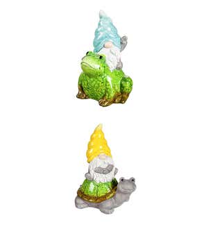 Terracotta Traveling Gnomes and Garden Friends Statues, Set of 2