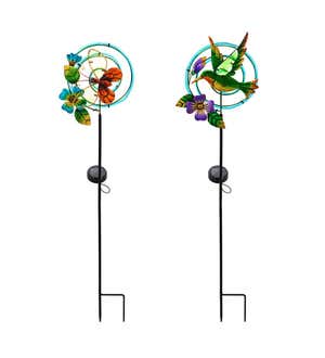 Chasing Light Solar Garden Stake with Hummingbird and Butterfly, Set of 2