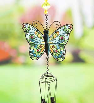 Tiered Butterfly Wind Chime with Stained Glass Finish, Set of 3