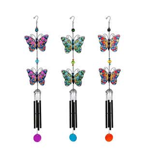 Tiered Butterfly Wind Chime with Stained Glass Finish, Set of 3