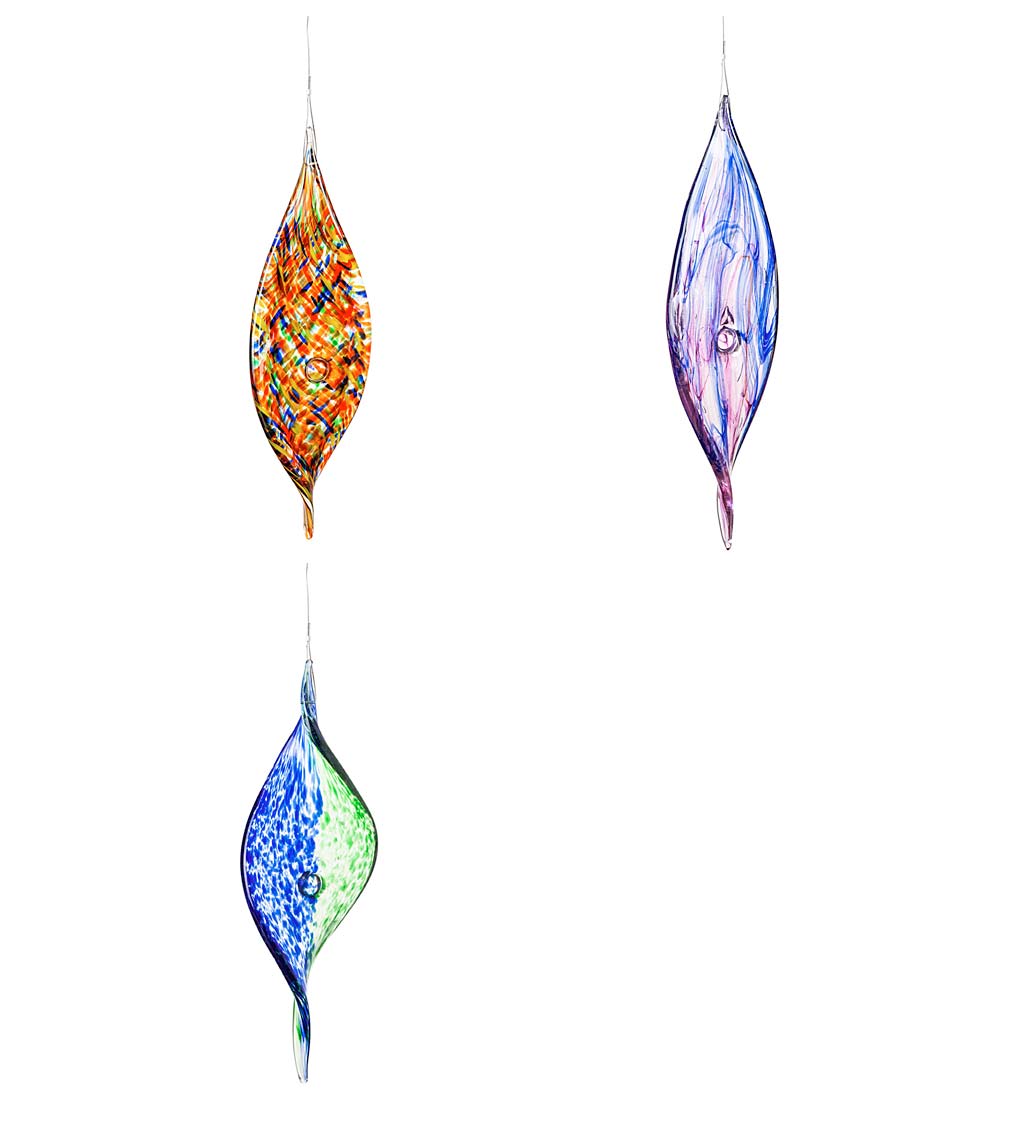 Hanging Art Glass Swirl Outdoor Décor, 3 ASST.