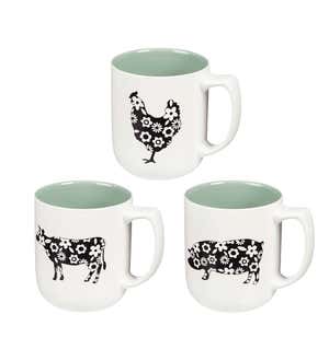Ceramic Farm Animal Mugs, Set of 3