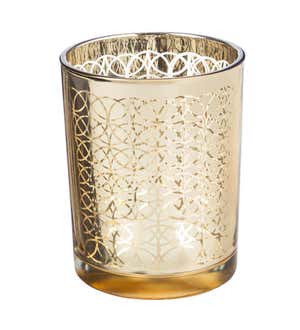 Glass Candle Holder with Golden Metallic Design, Set of 2