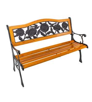 Metal and Wood Sunflower Garden Bench