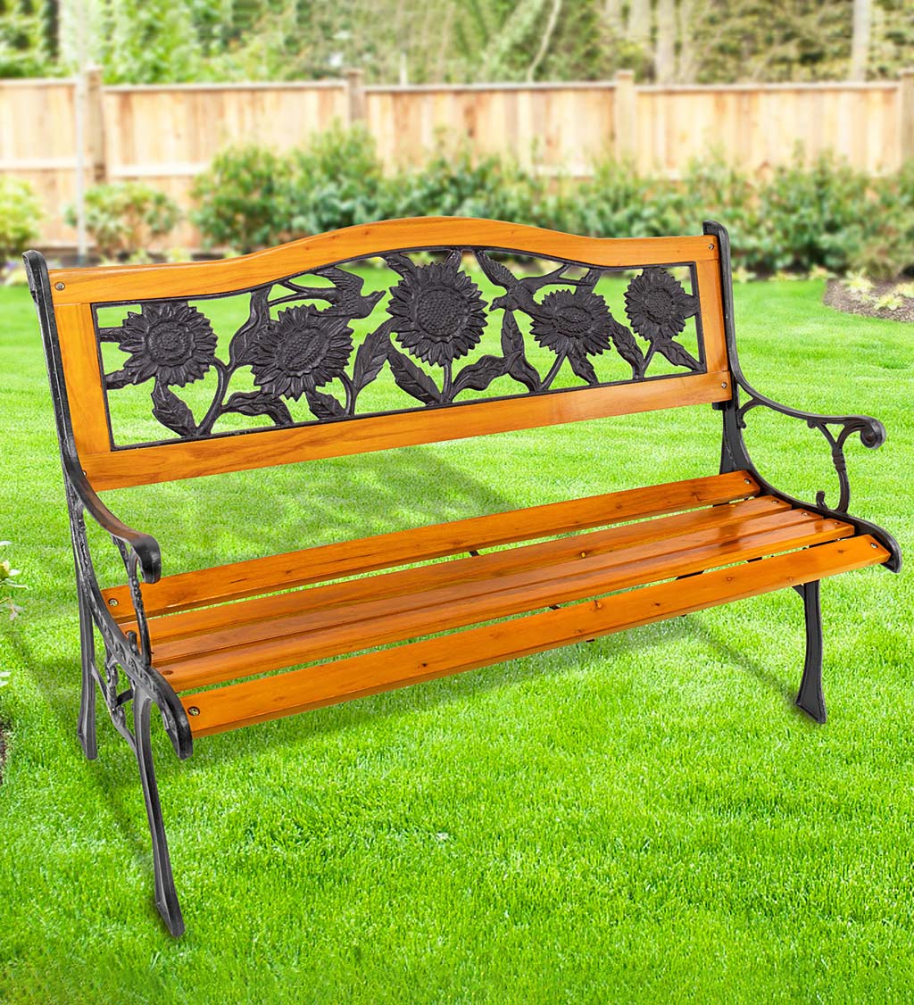 Metal and Wood Sunflower Garden Bench