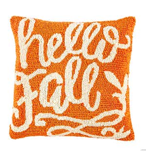 Indoor/Outdoor Hooked Hello Fall Throw Pillow