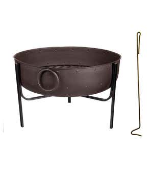 Wood-Burning Fire Pit Bowl with Iron Loop Handles