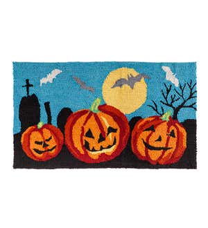 Indoor/Outdoor Hooked Halloween Graveyard Pumpkins Rug, 24" x 42"