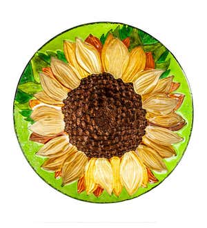 Hand-Painted Fall Sunflower Embossed Glass Bird Bath