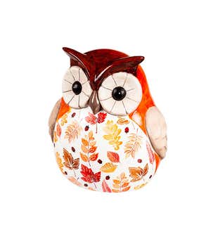 Ceramic Fall Harvest Owl Garden Statuary, Set of 2