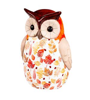 Ceramic Fall Harvest Owl Garden Statuary, Set of 2