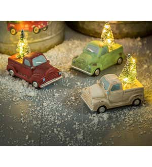 Lighted Holiday Trucks with Trees Statuaries, Set of 3