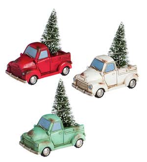 Lighted Holiday Trucks with Trees Statuaries, Set of 3