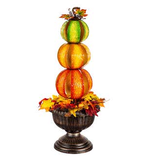 Tall Light-Up Pumpkin Stack in Urn