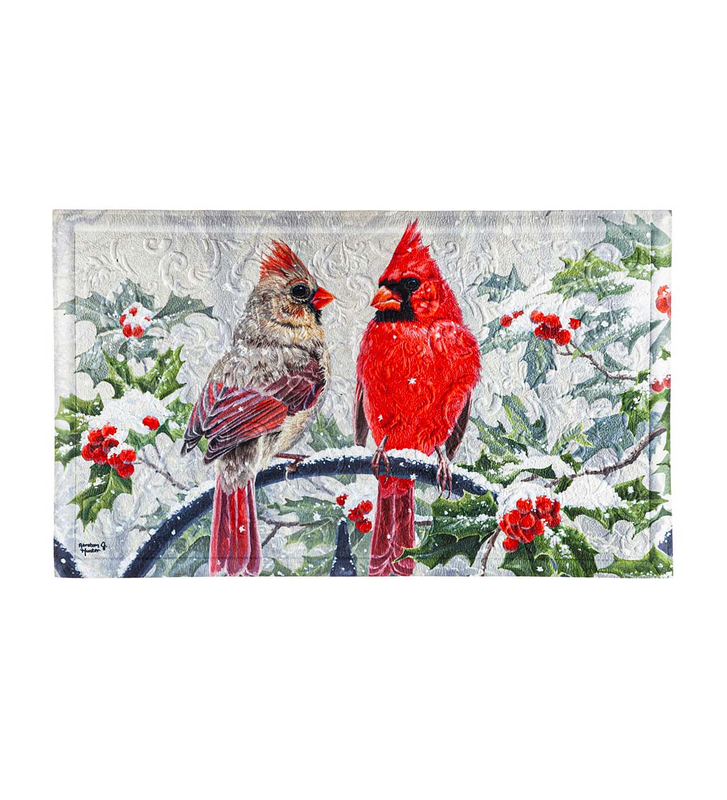 The Holiday Aisle® Hayslee Winter Cardinals Scene Embossed Indoor/Outdoor  Floor Mat