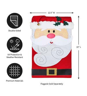 3D Santa Claus with Textured Hat and Jingle Bell Accent Applique Garden Flag