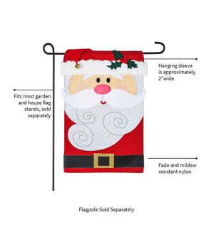 3D Santa Claus with Textured Hat and Jingle Bell Accent Applique Garden Flag