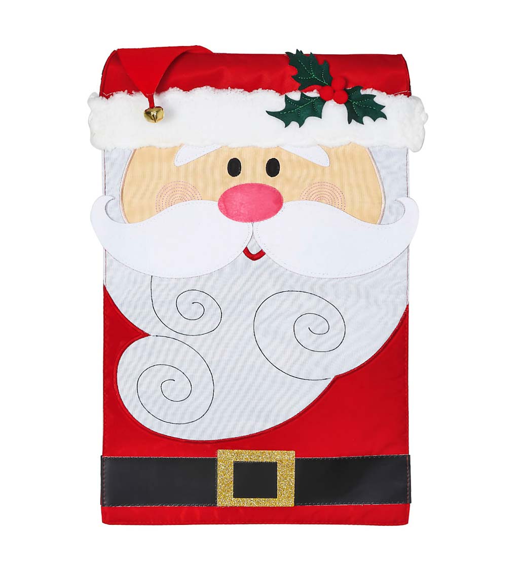 3D Santa Claus with Textured Hat and Jingle Bell Accent Applique Garden Flag