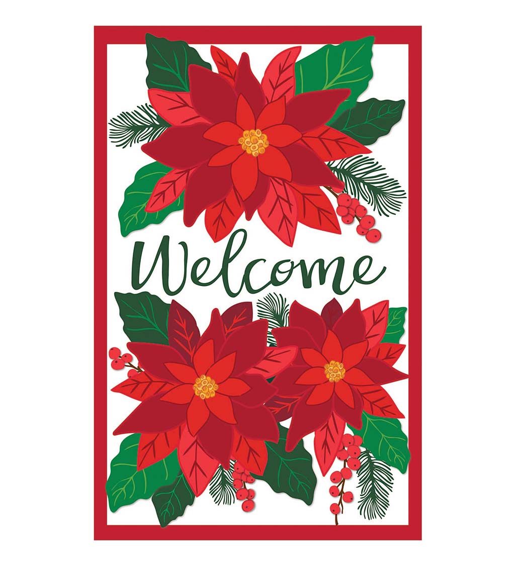 Textured Poinsettia with Welcome Message Applique House Flag