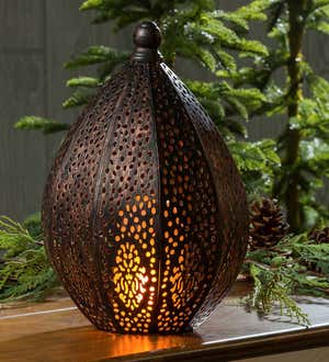Fire Flame Battery Operated Moroccan Die Cut Lantern, Large