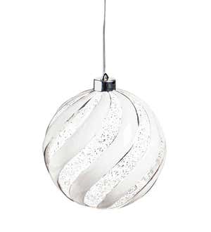 Large Silver and White Lighted Holiday Orb Ornament