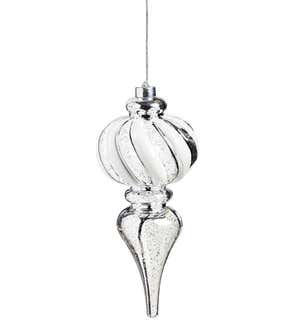 Large Silver and White Lighted Holiday Finial Ornament