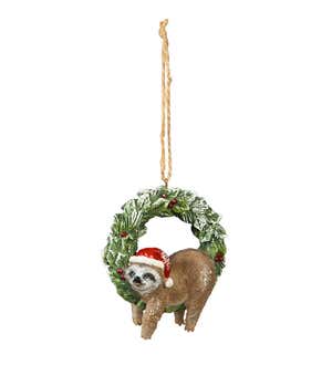 Sloth with Santa Hat Christmas Tree Ornament, Set of 2