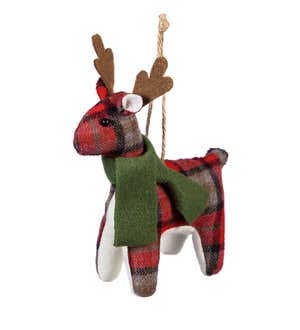 Plaid Fabric Reindeer Christmas Tree Ornaments, Set of 3