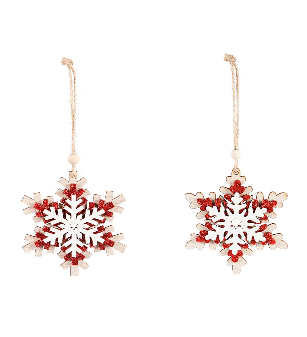 Wooden Snowflake Ornaments, Set of 2