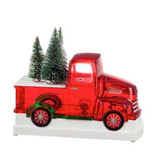 Holiday Vintage Truck with Trees Lighted Glitter Snow Globe