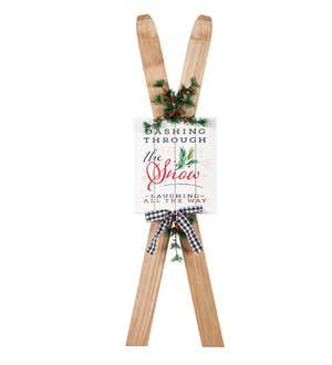 Wooden Skis Holiday Porch Sign