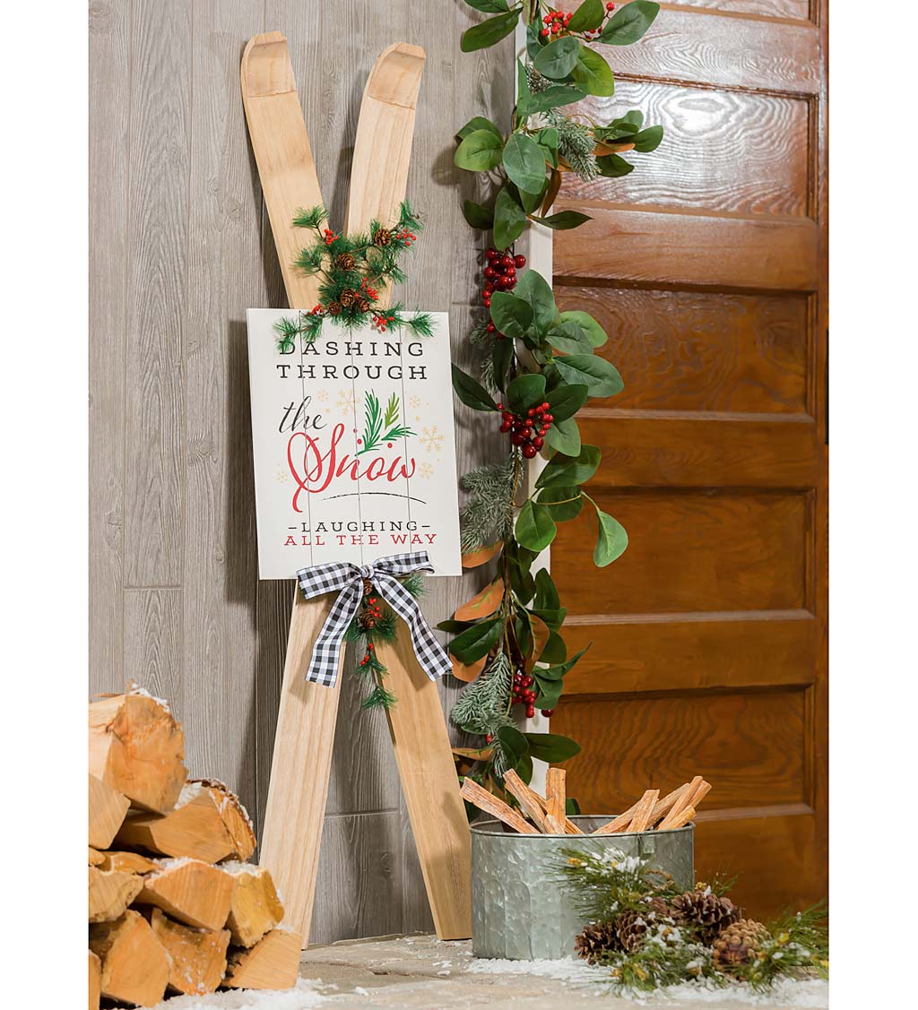 Wooden Skis Holiday Porch Sign
