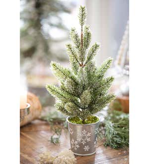 Winter Pine Tree in Metal Snowflake Pot