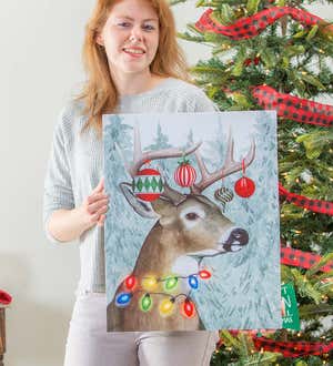 Festive Forest Deer Holiday Lighted Wall Art