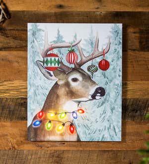 Festive Forest Deer Holiday Lighted Wall Art